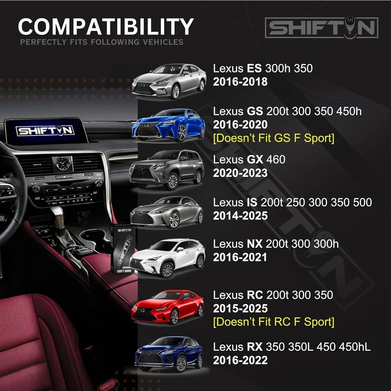 SHIFTIN Gear Shift Knob Shifter for Lexus ES GS GX is NX RC RX 200t 300 350 3450h 450hL 350L (Circuit Red Leather/Piano Black) - Image 2